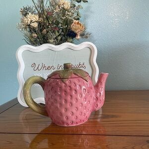 Strawberry Ceramic Teapot - Pink & Olive Green